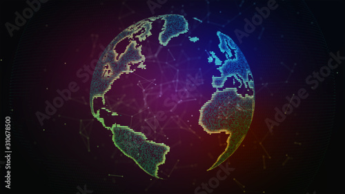Connection lines Around Earth Globe. Background with Light Effect. Global International Connectivity Background. 3D illustration.