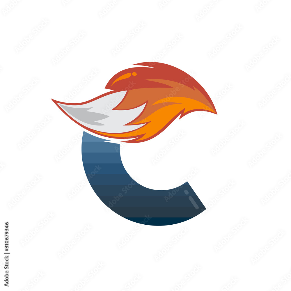 Fototapeta premium fox tail fire logo logotype alphabet initial letter design vector art