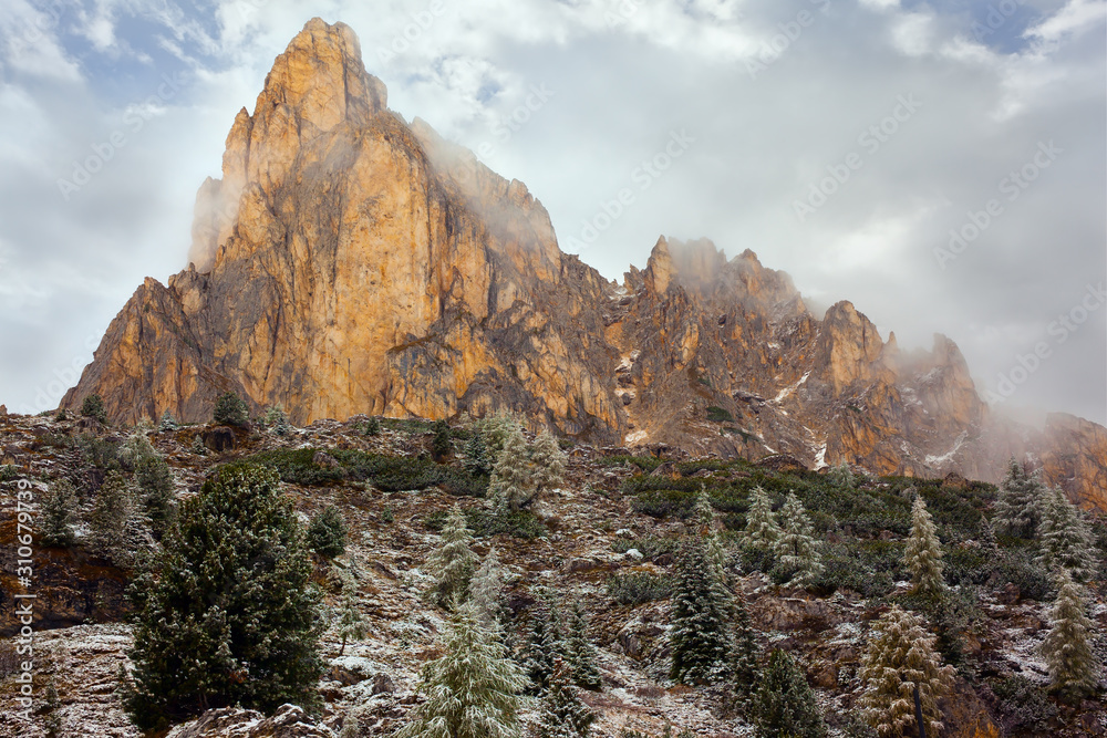 The first snow fell. Dolomites