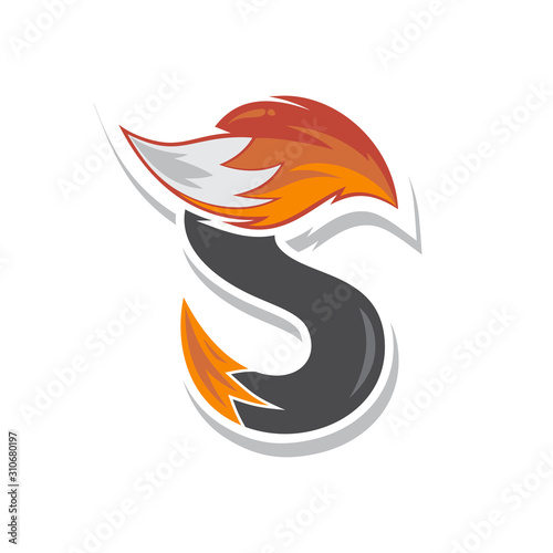 fox tail fire logo logotype alphabet initial letter design vector art
