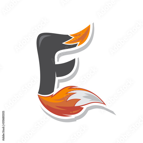 fox tail fire logo logotype alphabet initial letter design vector art