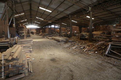 Wood factory workshop sawmill bangkirai production indonesia