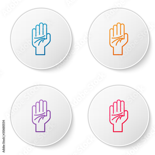 Color line Palmistry of the hand icon isolated on white background. Set icons in circle buttons. Vector Illustration