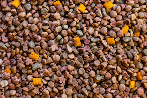 Top view of colorful dry pet food