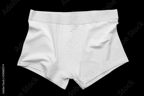 Blank white underpants mock-up on a black cutted background.