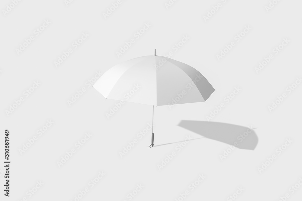 Classic Opened Round Rain Umbrella Mock up on light gray background.3D rendering.