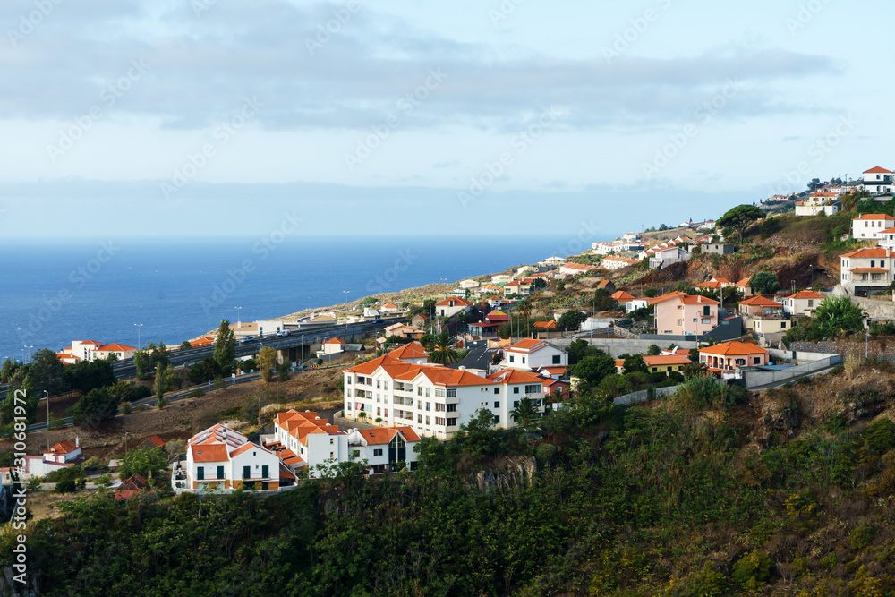 View of holiday town and Atlantic ocean, Madeira island, Portugal, October 10, 2019