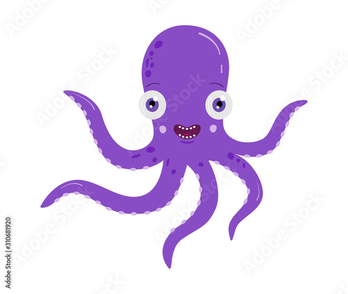 Vector illustration of octopus cartoon. Funny, cute, friendly octopus
