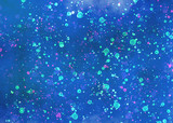 Abstract blue background textured with paint drops Modern painting .Painted paper , canvas , wall . 