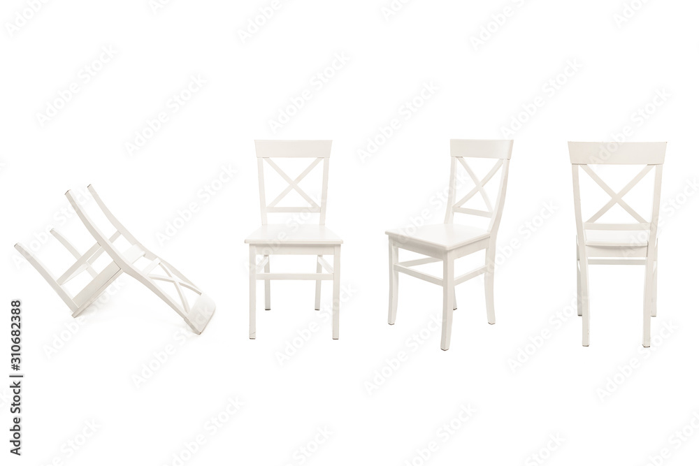 White wooden chairs isolated on white White wooden chairs isolated on white