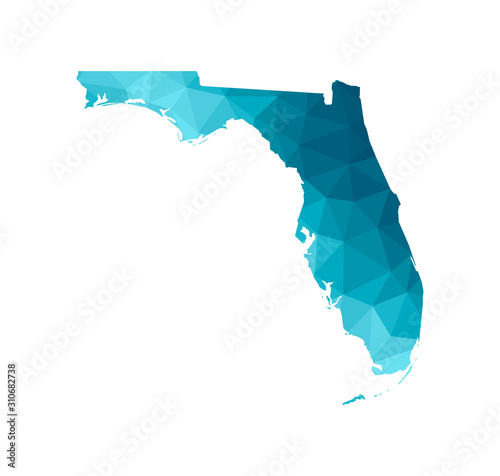 Vector isolated illustration icon with simplified blue map's silhouette of State of Florida (USA). Polygonal geometric style. White background