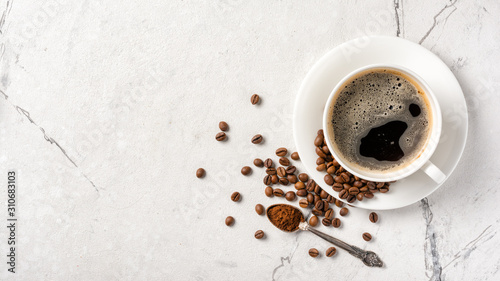 Morning black coffee in white cup