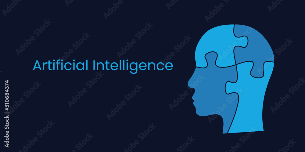 AI concept with human head silhouette and jigsaw.