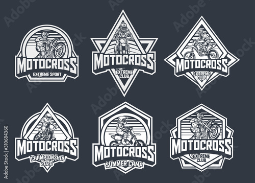 Motocross premium vintage badge logo label design template pack black and white