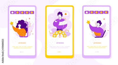 Apps review onboarding mobile app page screens set