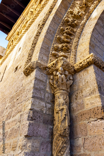 Church of Santiago in Carrion de los Condes, Province of Palencia, Castile and Leon, Spain on the Way of St. James, Camino de Santiago, entrance decoration