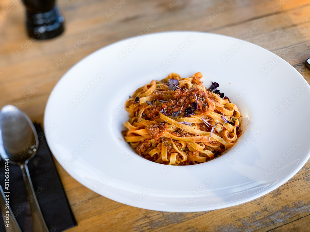 delicious bolognese pasta dish with fresh ingredients