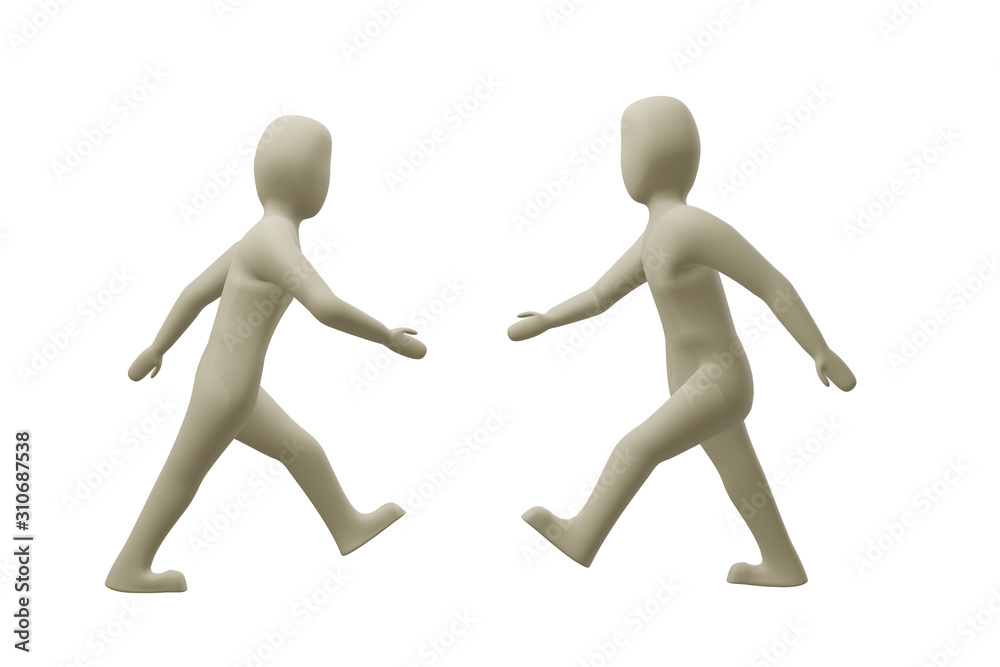 Two characters run to hands, 3D illustration Two characters run to hands, 3D illustration