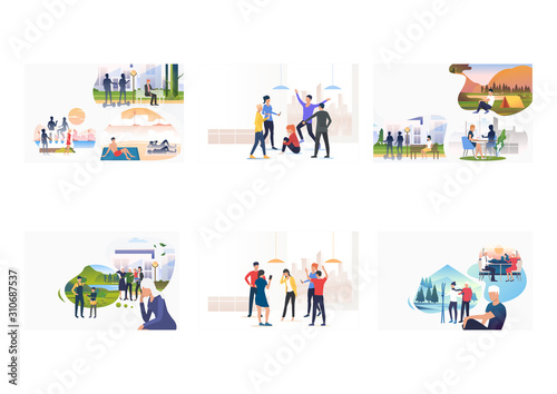 Feeling lonely set. Single people dreaming about friends or family, bullying victims. Flat vector illustrations. Communication problem concept for banner, website design or landing web page