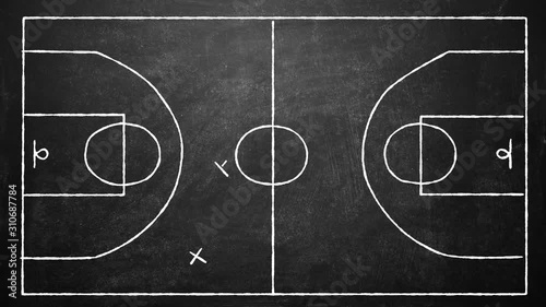Basketball play tactics strategy drawn on chalk board