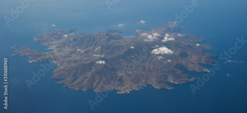 Aerial view of small islands with blue sea