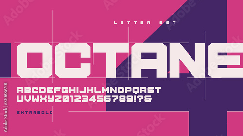 Vector sans serif extrabold urban geometric letter set, alphabet