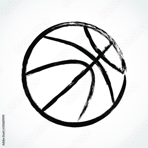 black brush line basketball ball illustration