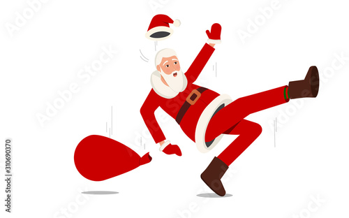 Sanata claus slips and falls.