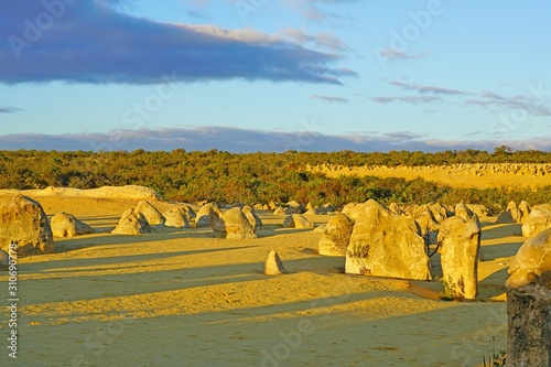 View of limestone rock formations in the Pinnacles Desert in Nambung National Park, Cervantes, Western Australia