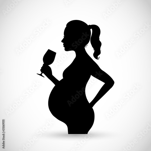 Vector sign, pregnant woman drinking alcohol