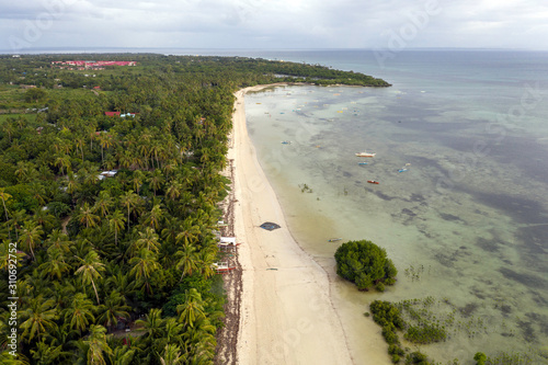 Aerial shot Paradise beach (Sandira beach), Bantayan island, North Cebu, Philippines
