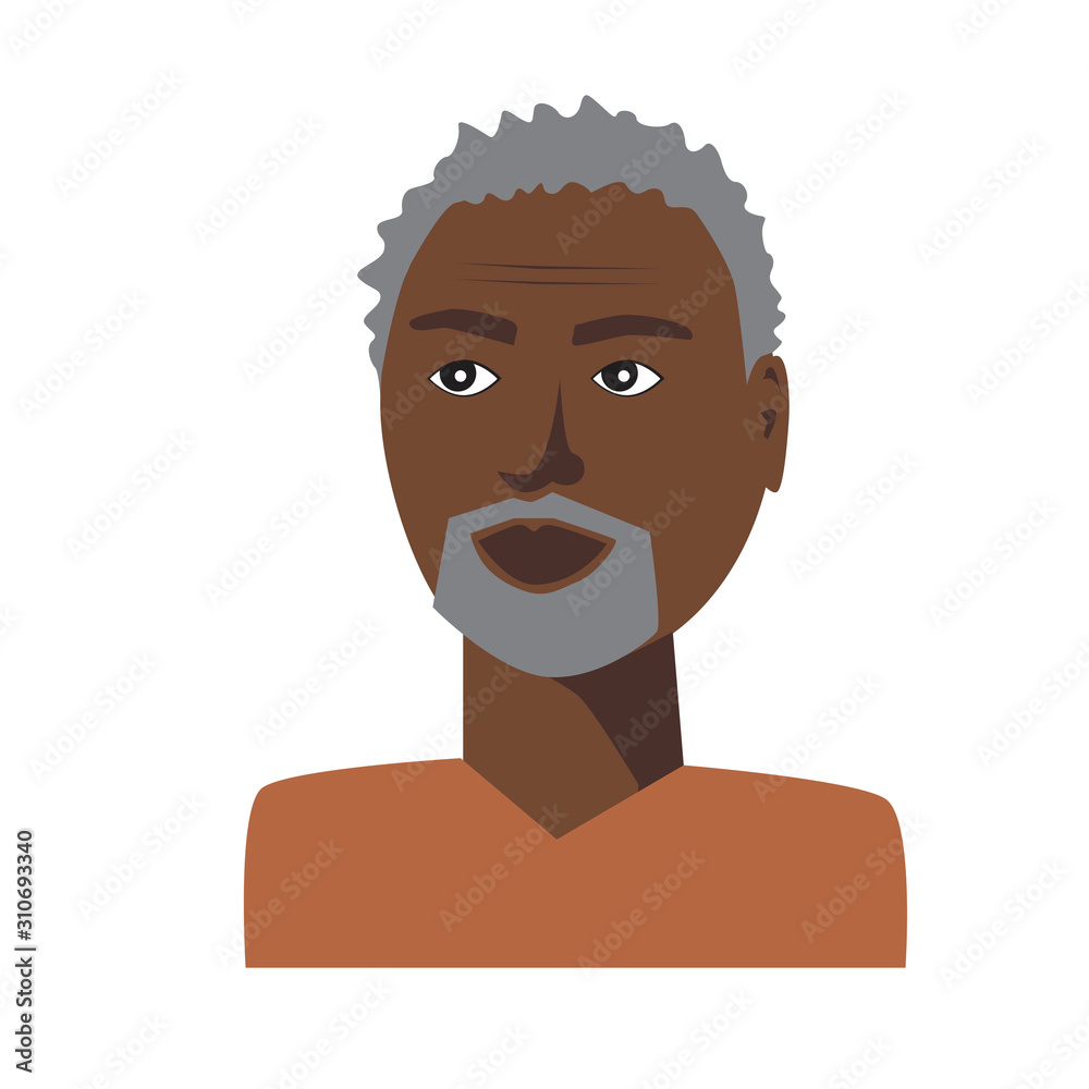 A man isolated on white background for design, a flat cartoon vector stock  illustration with black old or middle aged character with gray hair Stock  Vector | Adobe Stock