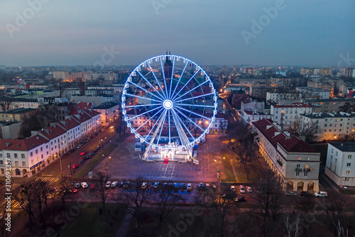Ferris wheel at the Old Market in the city of Lodz, Poland.