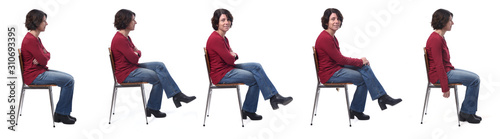 woman sitting on a chair on white background
