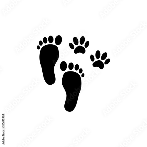 Footprint people with their dogs