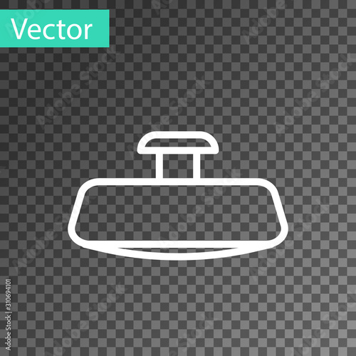 White line Car mirror icon isolated on transparent background. Vector Illustration
