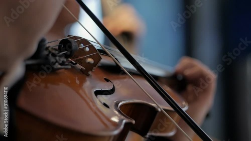 Closeup of musician playing the violin