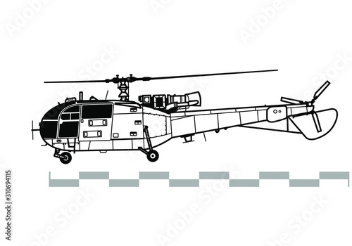 Aerospatiale Alouette 3, SA 316, 319. Outline vector drawing