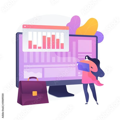 Stocktaking process. Financial operation. Tax reporting, managementt software, enterprise program. Woman doing bookkeeping and auditing cartoon character. Vector isolated concept metaphor illustration photo