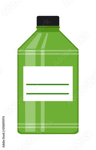 Green plastic bottle isolated on white background, vector illustration. Household chemicals.