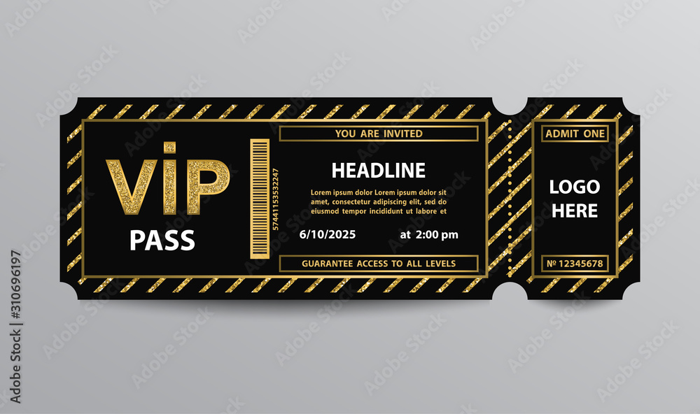 Stub VIP pass ticket stub with glittering elements Stock Vector Adobe