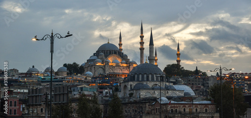 Ancient mosque at twilight in Istanbul, Turkey