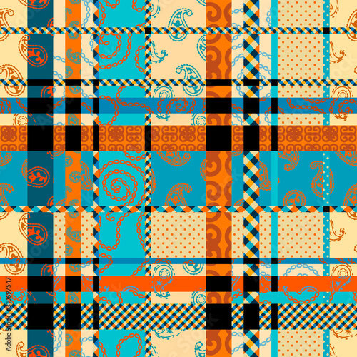 Patchwork textile pattern. Seamless quilting design background.