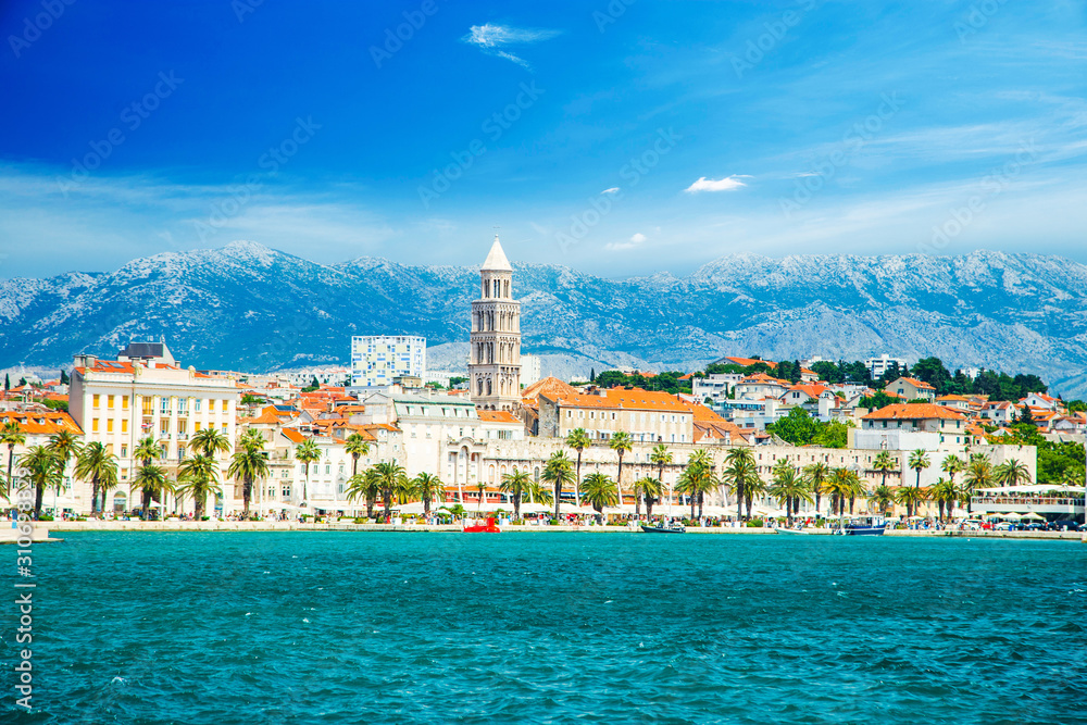 Waterfront city skyline of Split, Croatia, Adriatic coast, seascape
