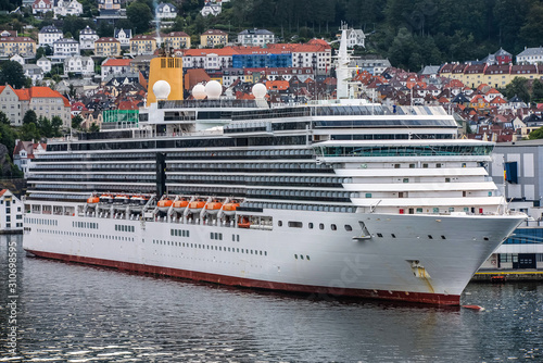 large cruise ship in the port of Bergen in Norway photo