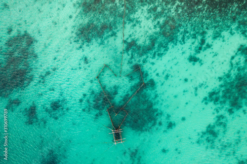 Top view of fishing nets in Bantayan, North Cebu, Philippines