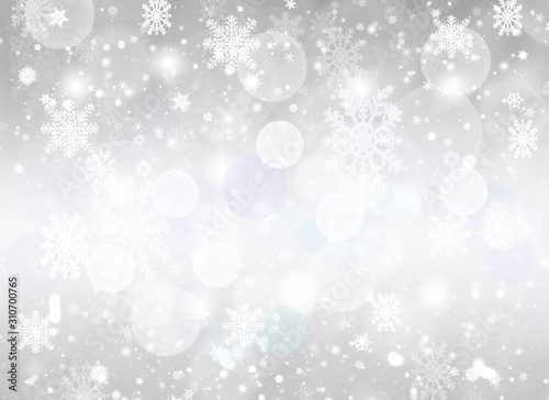 Gray abstract background. white bokeh snowflake blurred beautiful shiny lights. use for Merry Christmas /happy new year wallpaper backdrop and your product.