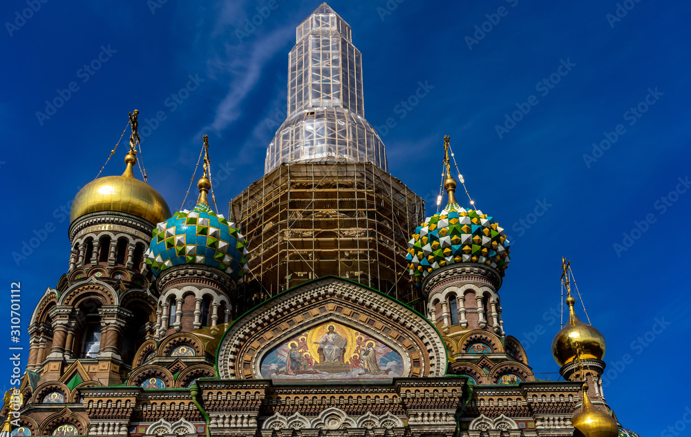 April 18, 2018. St. Petersburg, Russia. The Church of the Savior on Spilled Blood during the restoration.