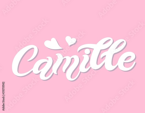 Camille. Woman's name. Hand drawn lettering. Vector illustration. Best for Birthday banner
