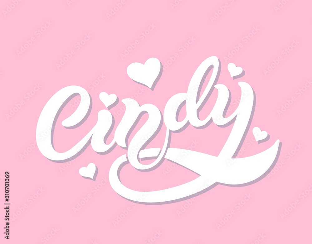 Cindy. Woman's name. Hand drawn lettering. Vector illustration. Best for Birthday banner Cindy. Woman's name. Hand drawn lettering. Vector illustration. Best for Birthday banner